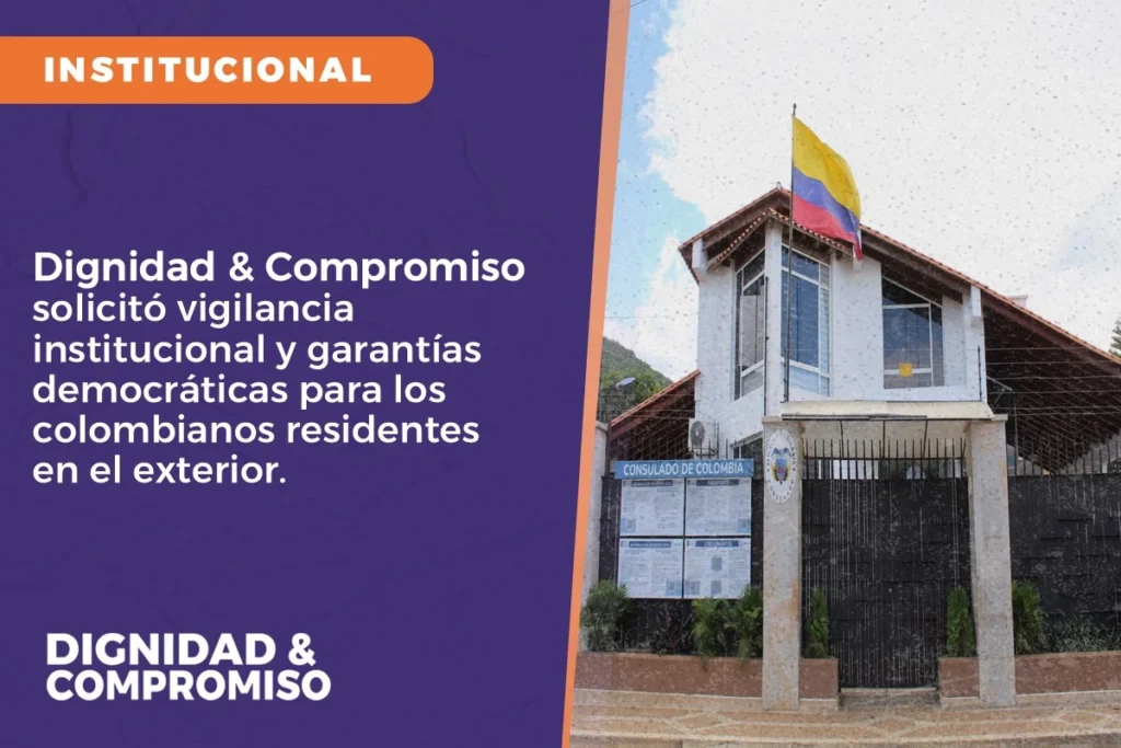 Sede consular con bandera de Colombia durante voto colombiano en el exterior